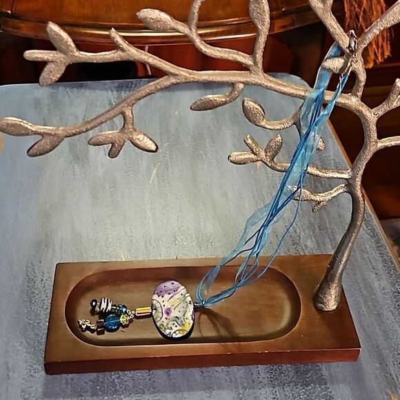 Purple & Silver Handcrafted polymer clay necklace - Picture 2 of 6